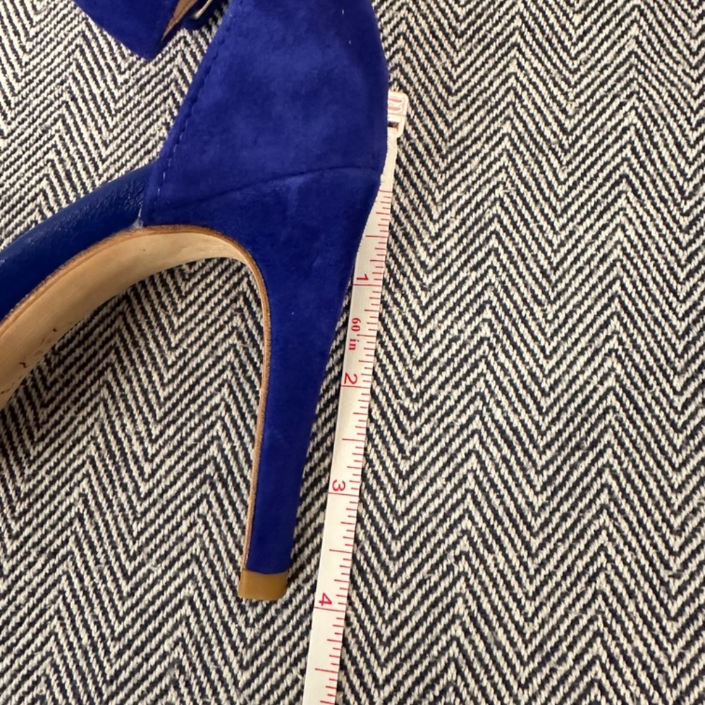JOIE - Suede Pippi Naked Suede Fringe Royal Blue Heeled Ankle Strap Sand… - Picture 7 of 7